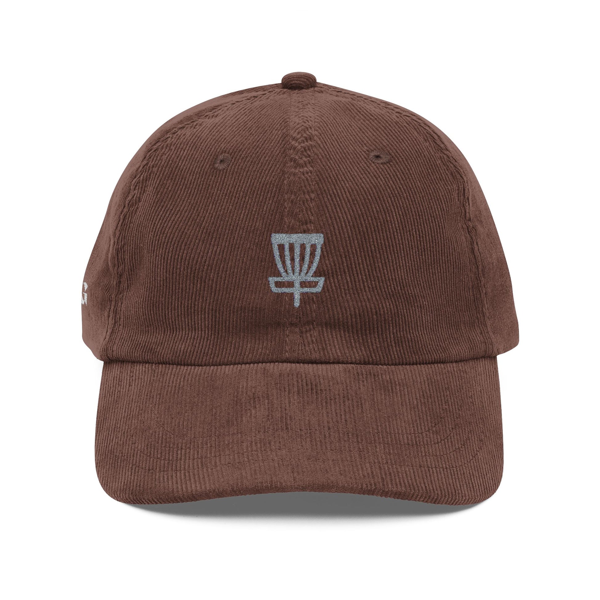 disc golf hat, brown disc golf cap. Embroidered disc golf cap. Nice clean embroidered frisbee hat.