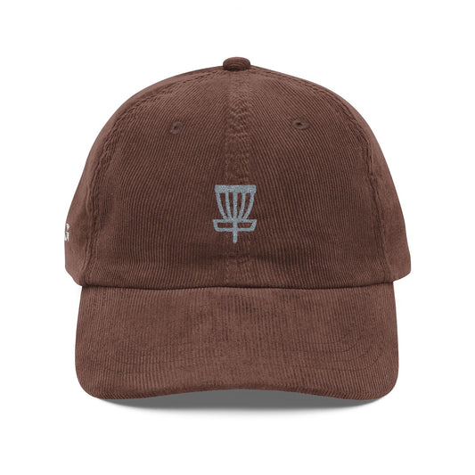 disc golf hat, brown disc golf cap. Embroidered disc golf cap. Nice clean embroidered frisbee hat.