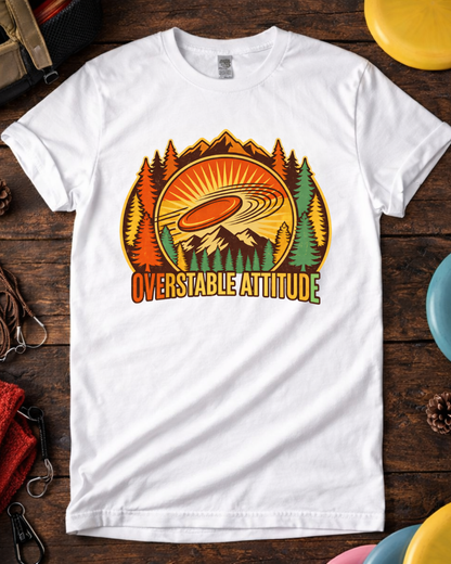 Close-up of Overstable Attitude disc golf graphic and typography.