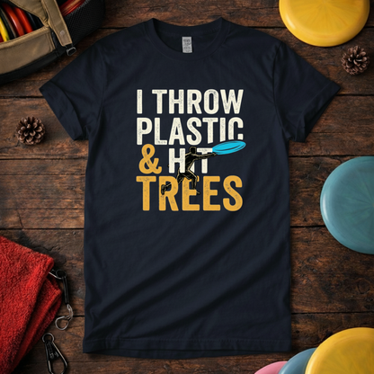 I Throw Plastic and Trees funny disc golf shirt navy
