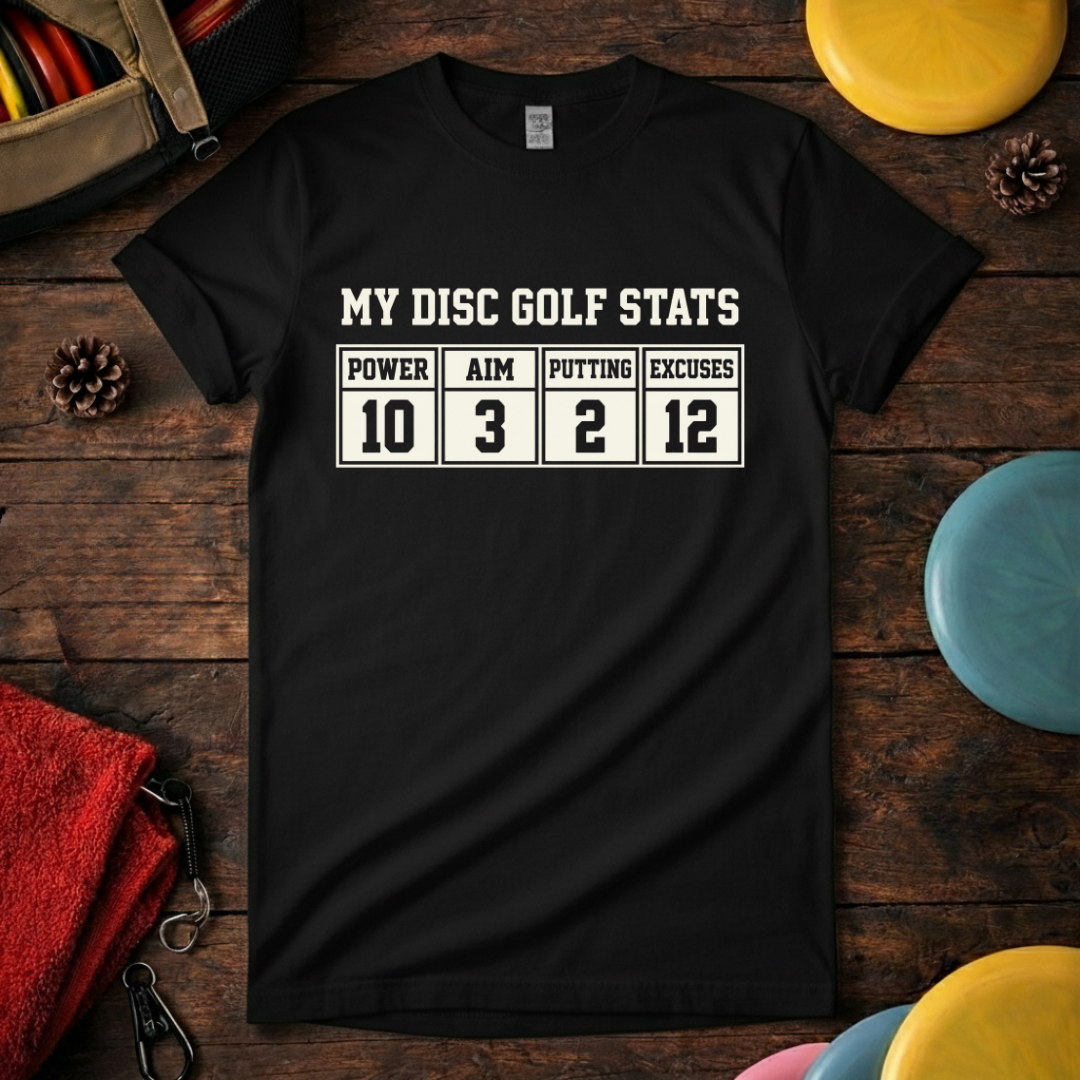 Funny frisbee golf shirt for beginners with stats design