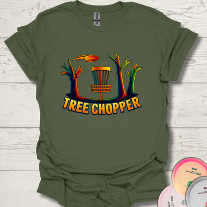 Tree Chopper disc golf t-shirt for wooded course lovers.